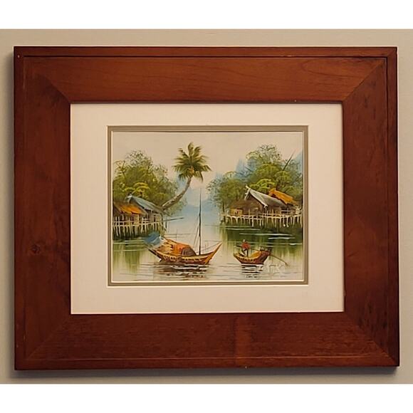 Stunning Chinese Junk Boats In River Near Village By Jahnka (Original Painting) - Picture 7 of 16